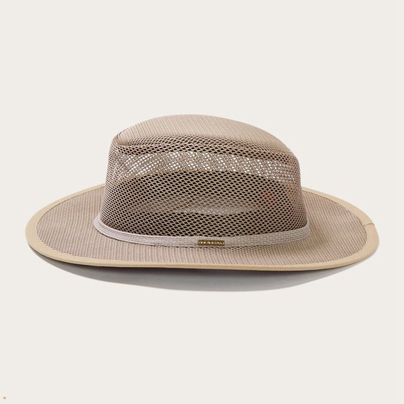 Light Brown Stetson Grand Canyon Mesh Safari Men's Outdoor Hats | UK 14FIQJLSM