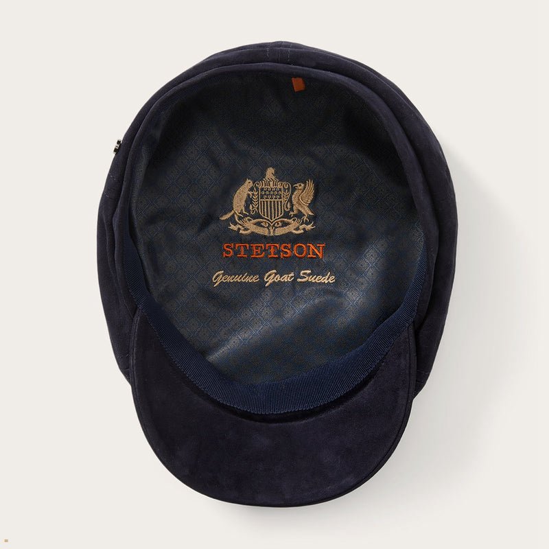 Navy Stetson Brooklyn 6-Panel Suede Men's Caps | UK 56LPZEWOH