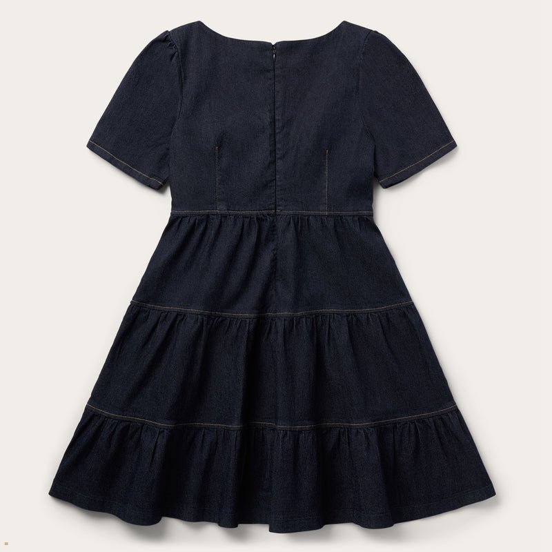 Navy Stetson Contrast Top Stitching Women's Dresses | UK 86RGJSFDB