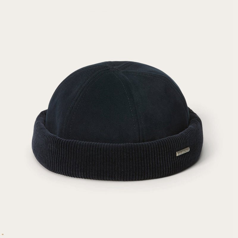 Navy Stetson Docker Soft Cotton Men's Caps | UK 71ZOXRAIS