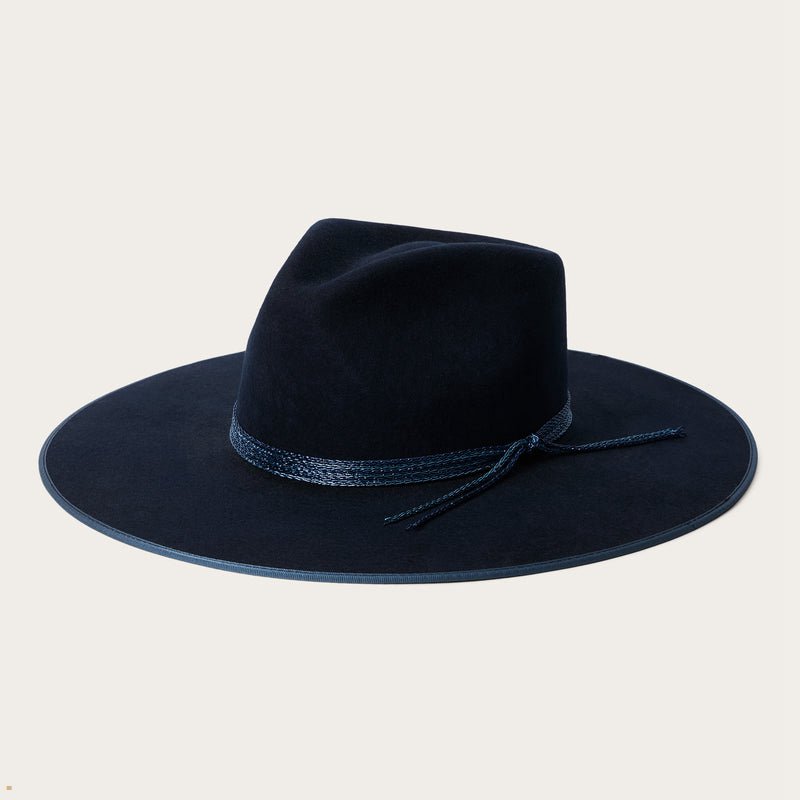 Navy Stetson Hardrock Women's Fedoras | UK 95YCEMGXU