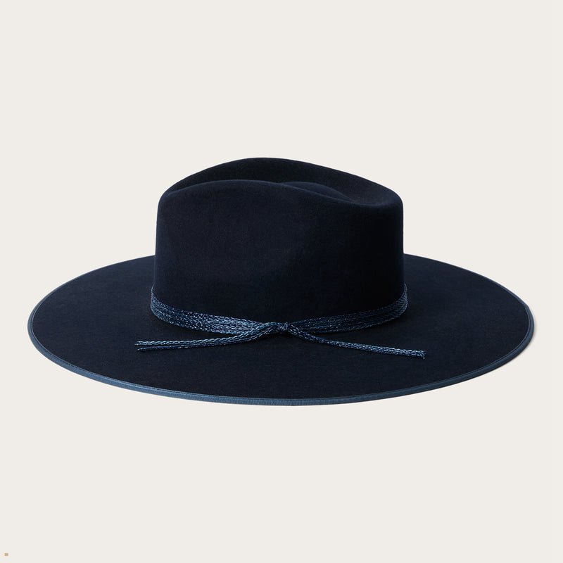 Navy Stetson Hardrock Women's Fedoras | UK 95YCEMGXU