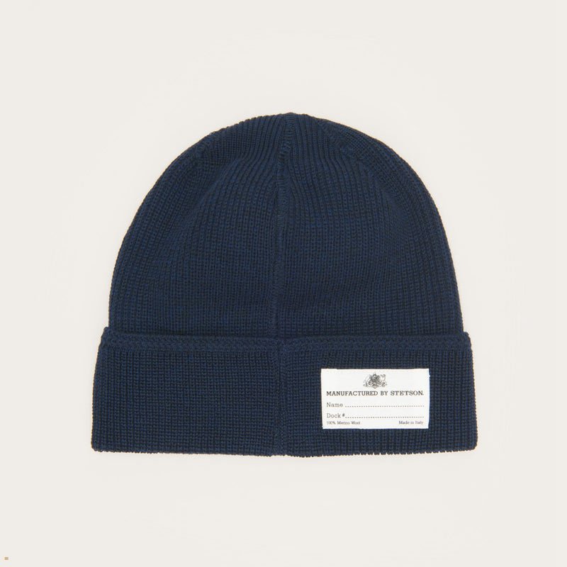 Navy Stetson Merino Wool Women's Beanie | UK 23EORNTMS