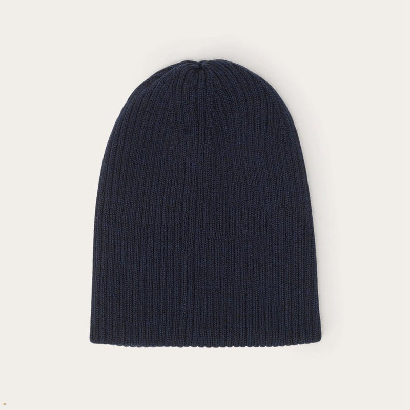 Navy Stetson Reversible Merino Wool Women's Beanie | UK 04KIQEYRU