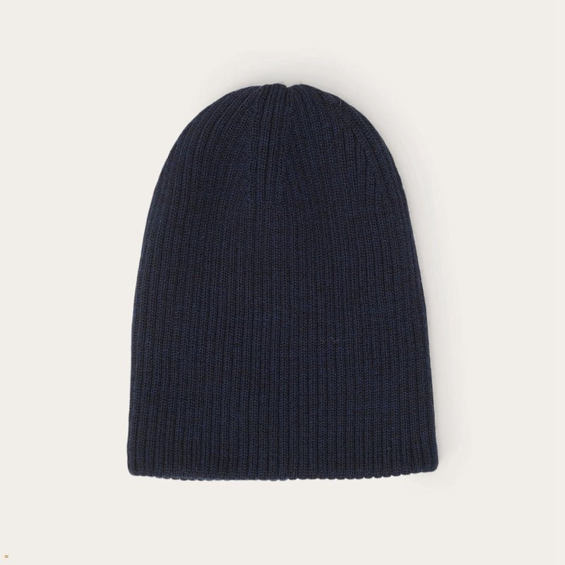 Navy Stetson Reversible Merino Wool Women\'s Beanie | UK 04KIQEYRU