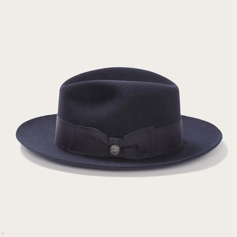 Navy Stetson Temple Men's Fedoras | UK 86HTRUICV