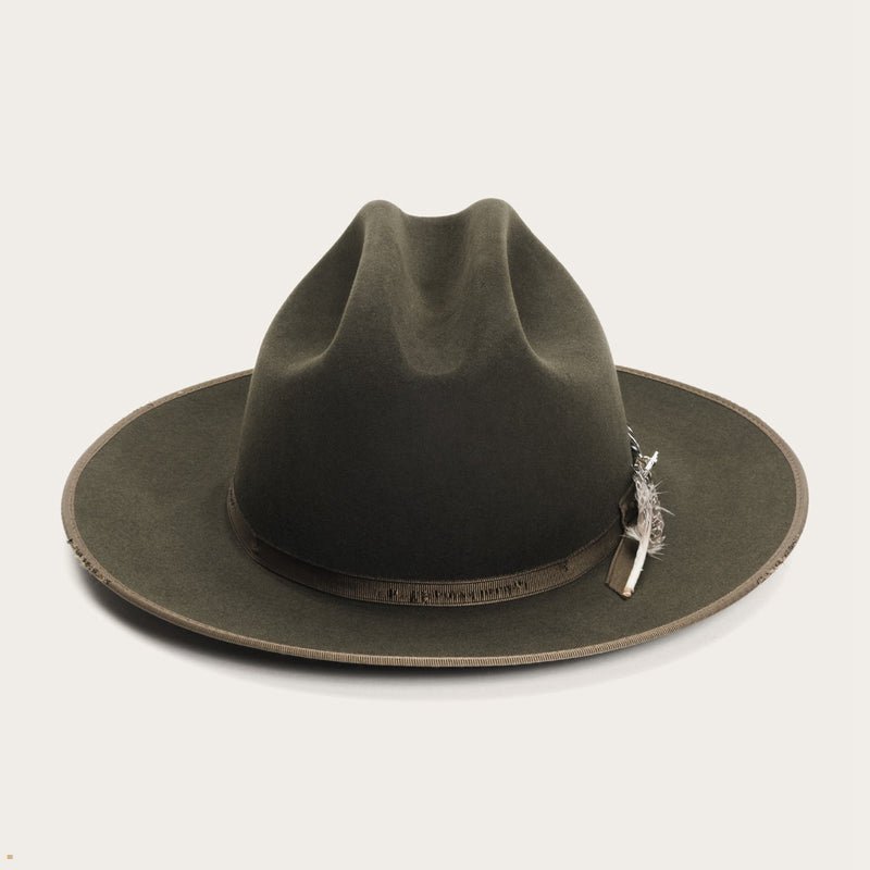 Olive Stetson 1865 Distressed Open Road Royal Deluxe Men's Western Hats | UK 80YWDSVUP