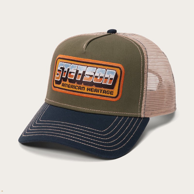 Olive Stetson Chrome Trucker Men's Caps | UK 08EONFGXV