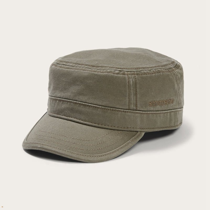 Olive Stetson Cotton Army Men's Caps | UK 08MNOHFIS