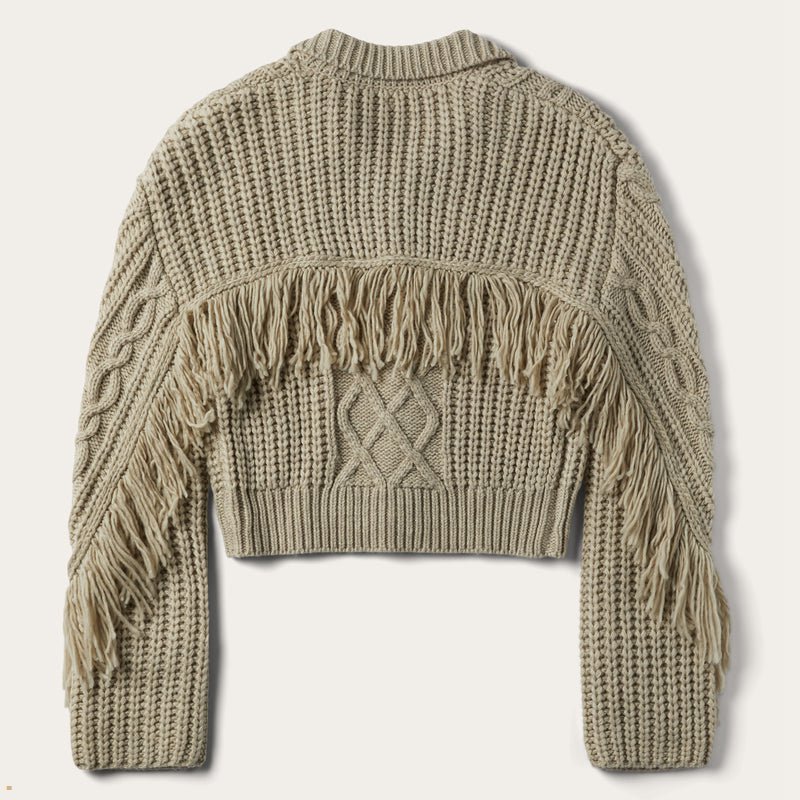 Olive Stetson Cream Fringed Women's Cardigan | UK 34FGJQCTP