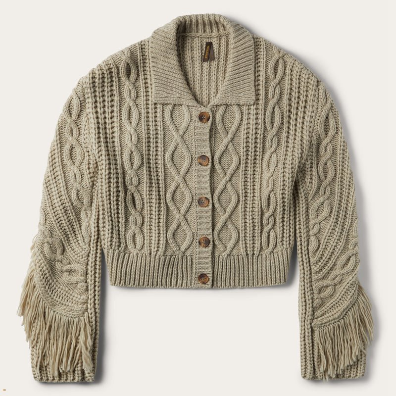 Olive Stetson Cream Fringed Women\'s Cardigan | UK 34FGJQCTP