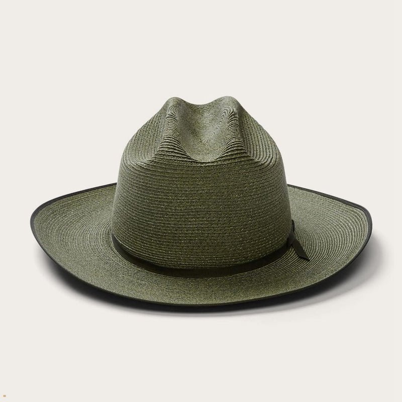 Olive Stetson Hemp Straw Open Road Men\'s Fedoras | UK 67IVEPRQN