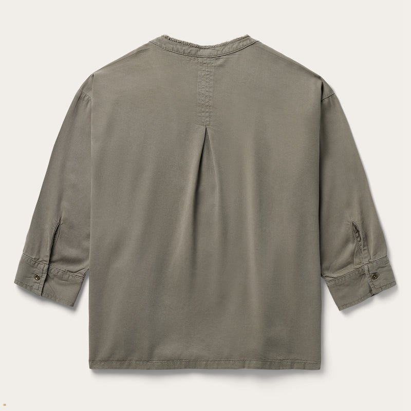 Olive Stetson Lyocell Twill Peasant Top Women's Shirts | UK 21GRVPWAU