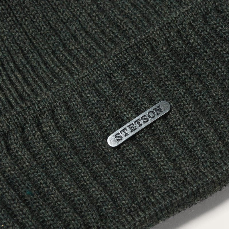 Olive Stetson Merino Wool Men's Beanie | UK 31GNXCDOS