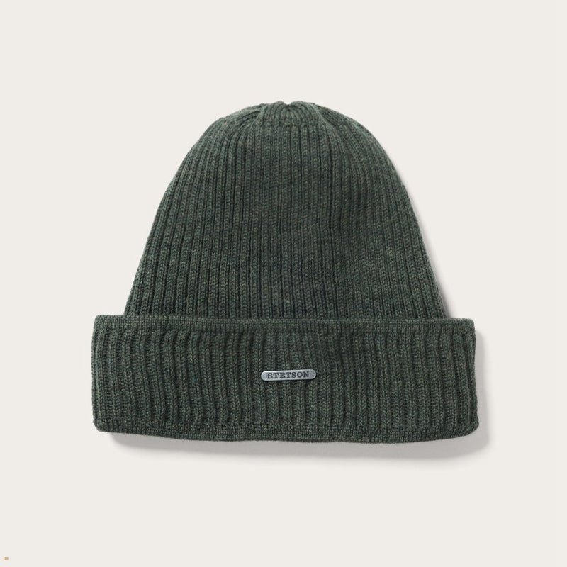 Olive Stetson Merino Wool Men\'s Beanie | UK 31GNXCDOS