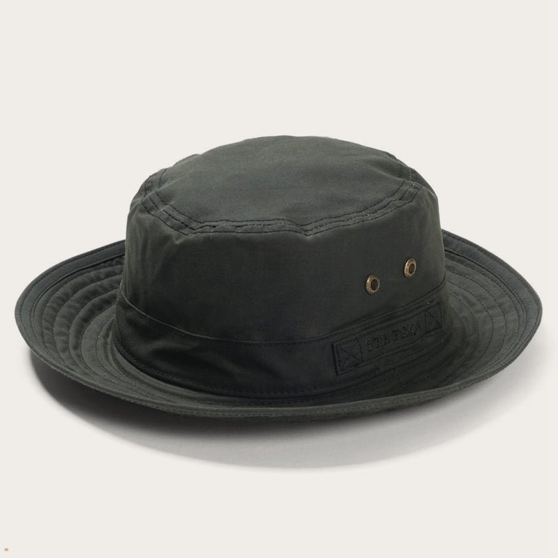 Olive Stetson Waxed Cotton Men's Bucket Hats | UK 74YSIPJUD