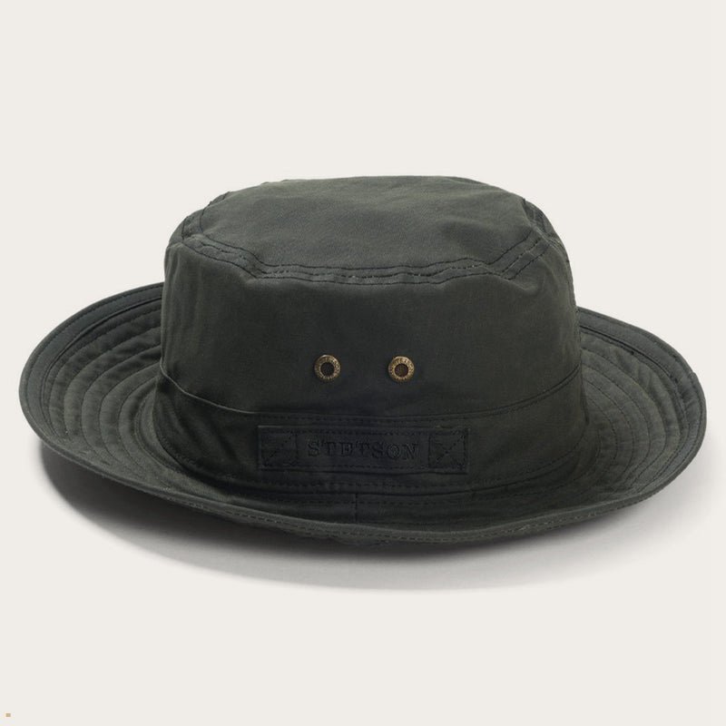 Olive Stetson Waxed Cotton Men's Bucket Hats | UK 74YSIPJUD