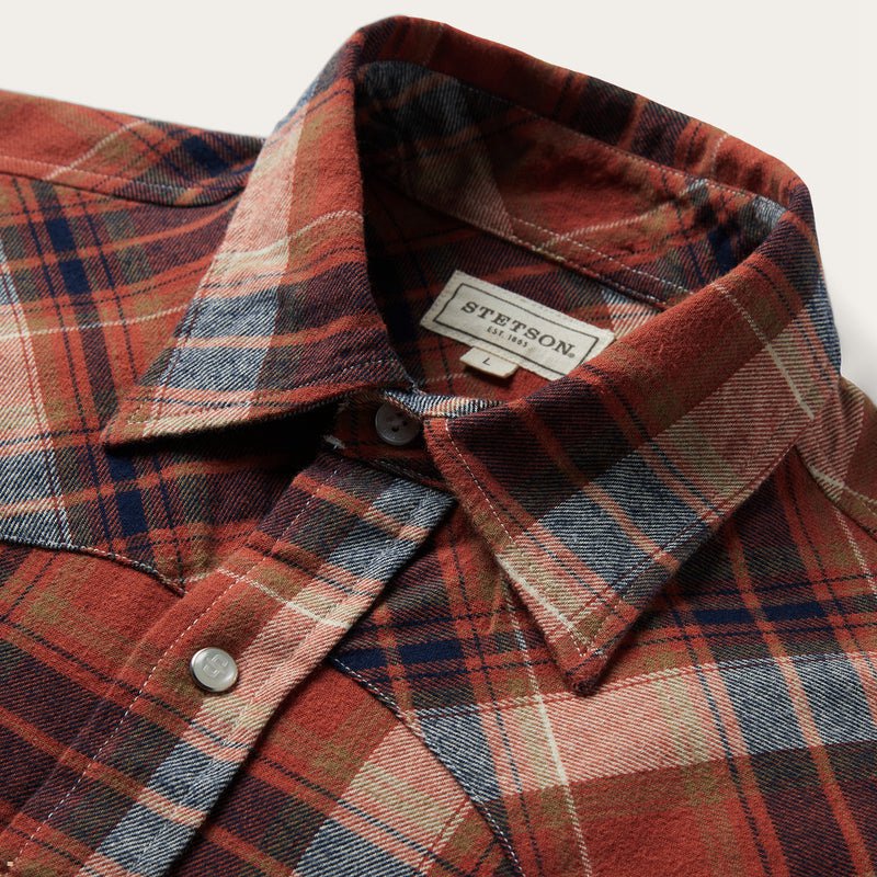 Orange Stetson Brushed Twill Plaid Men's Shirts | UK 05FWHPAIU