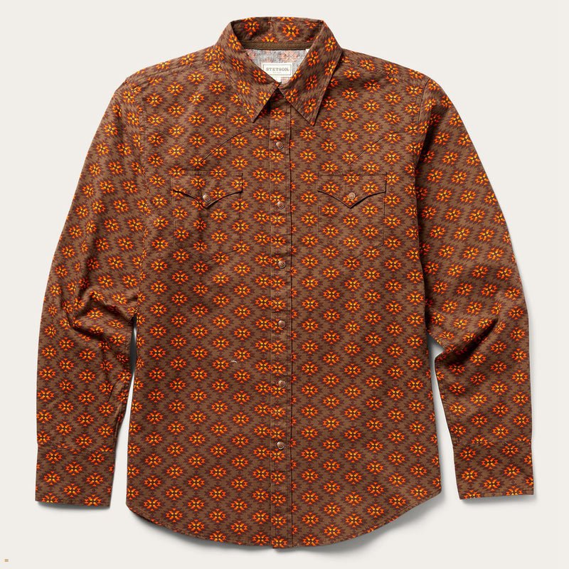 Orange Stetson Diamondback Western Men\'s Shirts | UK 41CNGEIJB