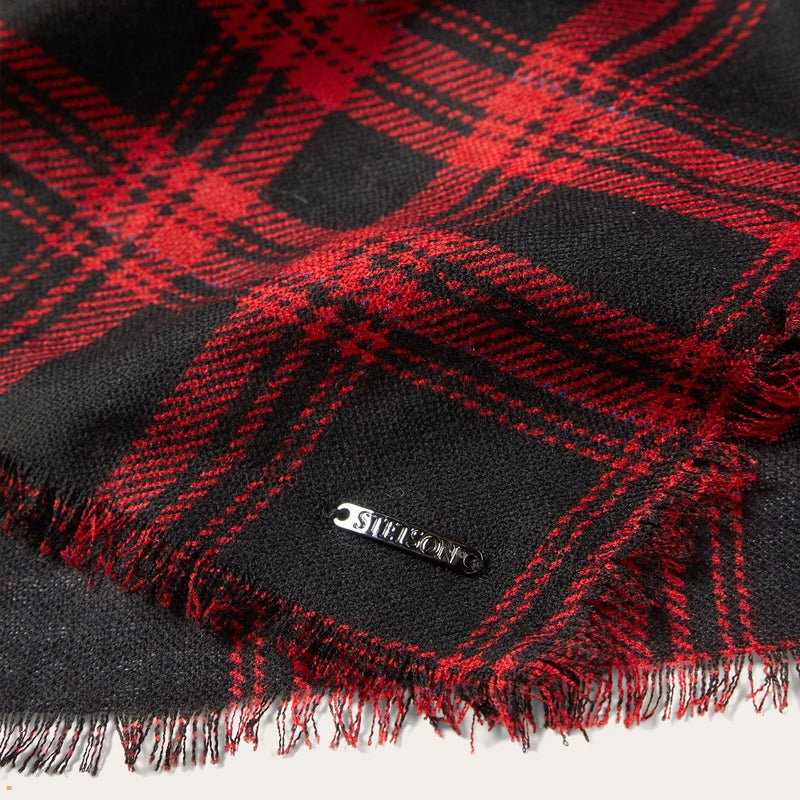 Red Black Stetson Shadow Plaid Women's Scarves | UK 04WUDPAJT