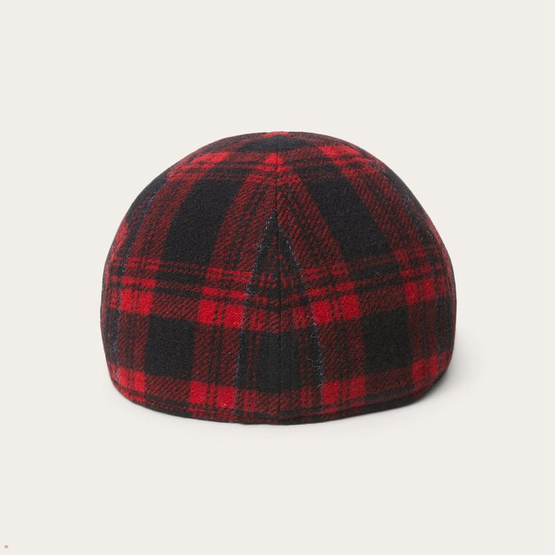 Red Black Stetson Texas Virgin Wool Check Men's Caps | UK 74IJZVRYL