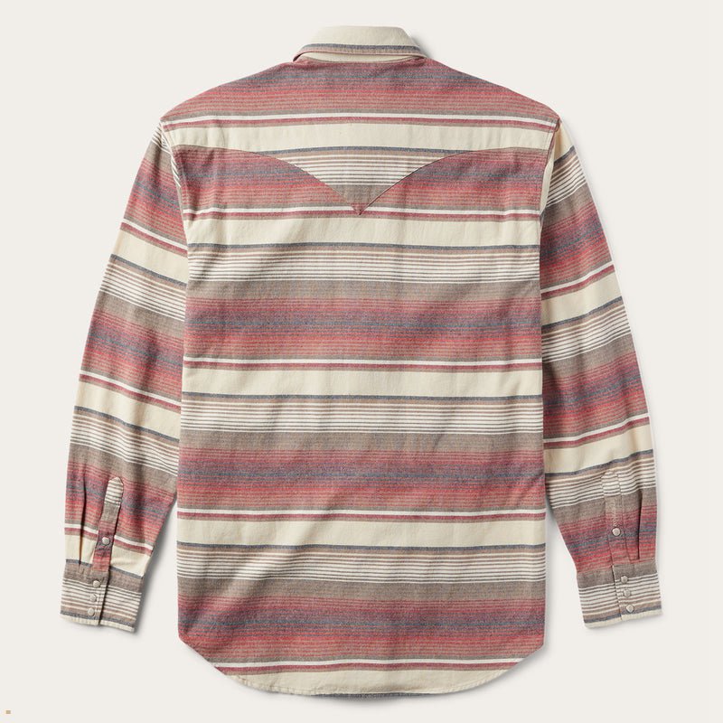 Red Stetson Brushed Twill Striped Men's Shirts | UK 87FJSQVET