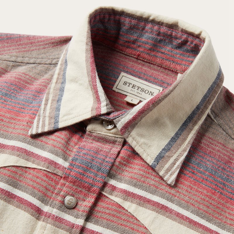 Red Stetson Brushed Twill Striped Men's Shirts | UK 87FJSQVET