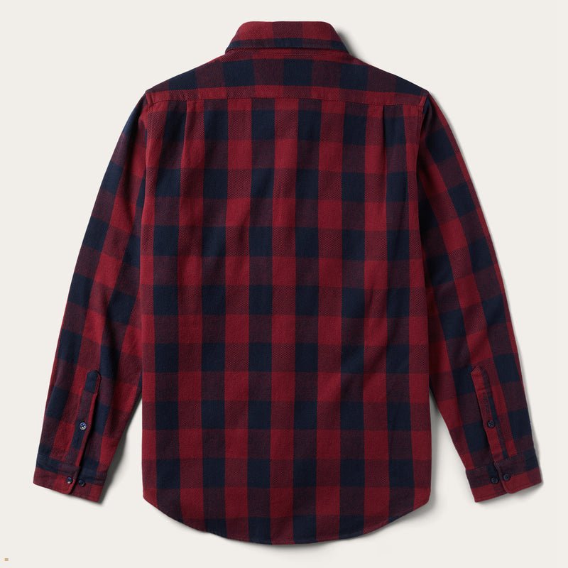 Red Stetson Buffalo Check Twill Men's Shirts | UK 63BQKFTMW