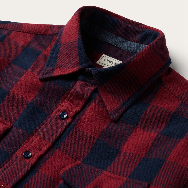 Red Stetson Buffalo Check Twill Men's Shirts | UK 63BQKFTMW