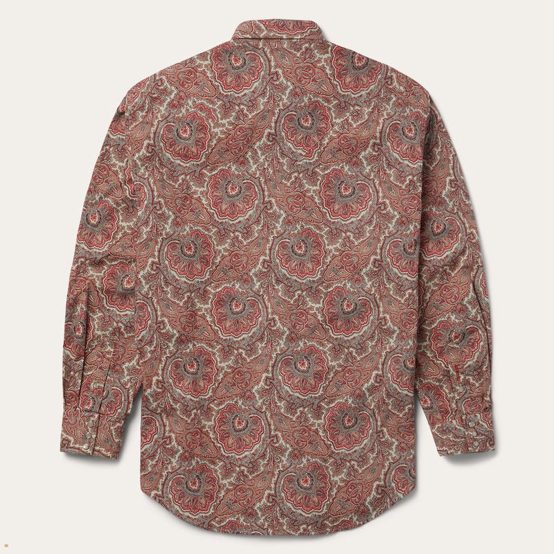 Red Stetson Paisley Western Men's Shirts | UK 76ONXPBYD