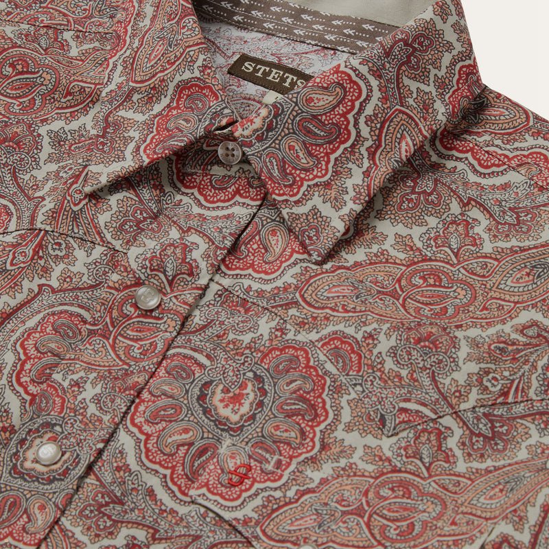 Red Stetson Paisley Western Men's Shirts | UK 76ONXPBYD