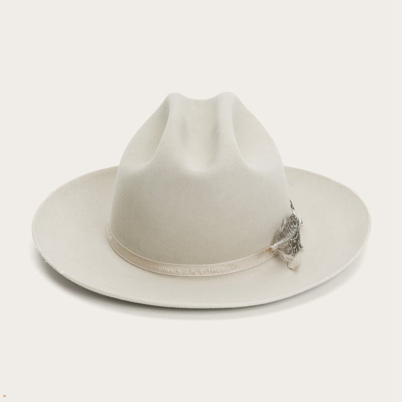 White Stetson 1865 Distressed Open Road Royal Deluxe Women\'s Western Hats | UK 30QLVWZEG