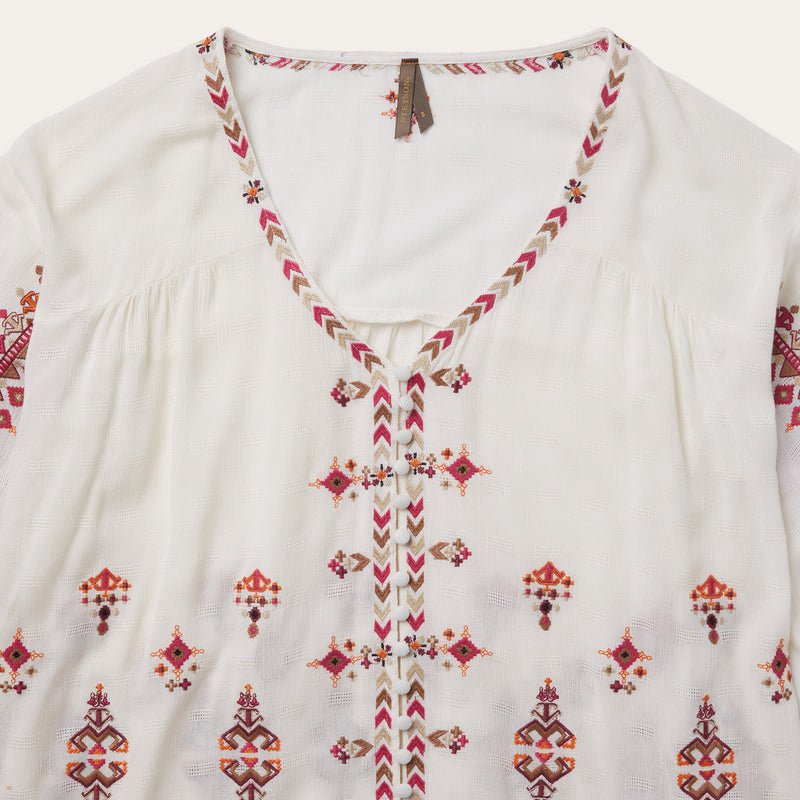 White Stetson Dobby Peasant Women's Blouse | UK 83JSOMKHW