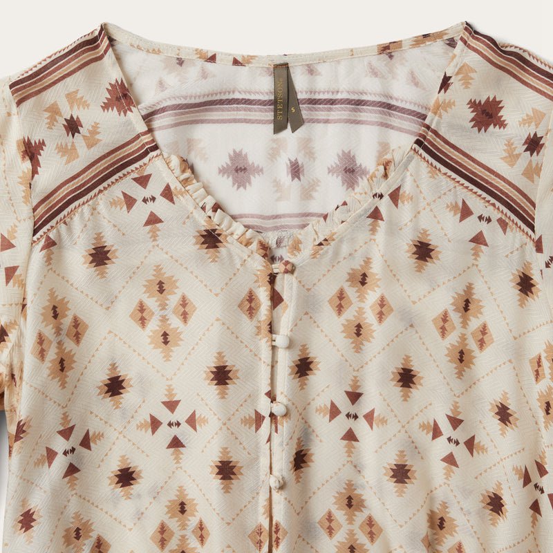 White Stetson Gaucho Border Print Rayon Herringbone Women's Blouse | UK 47HJGQCED