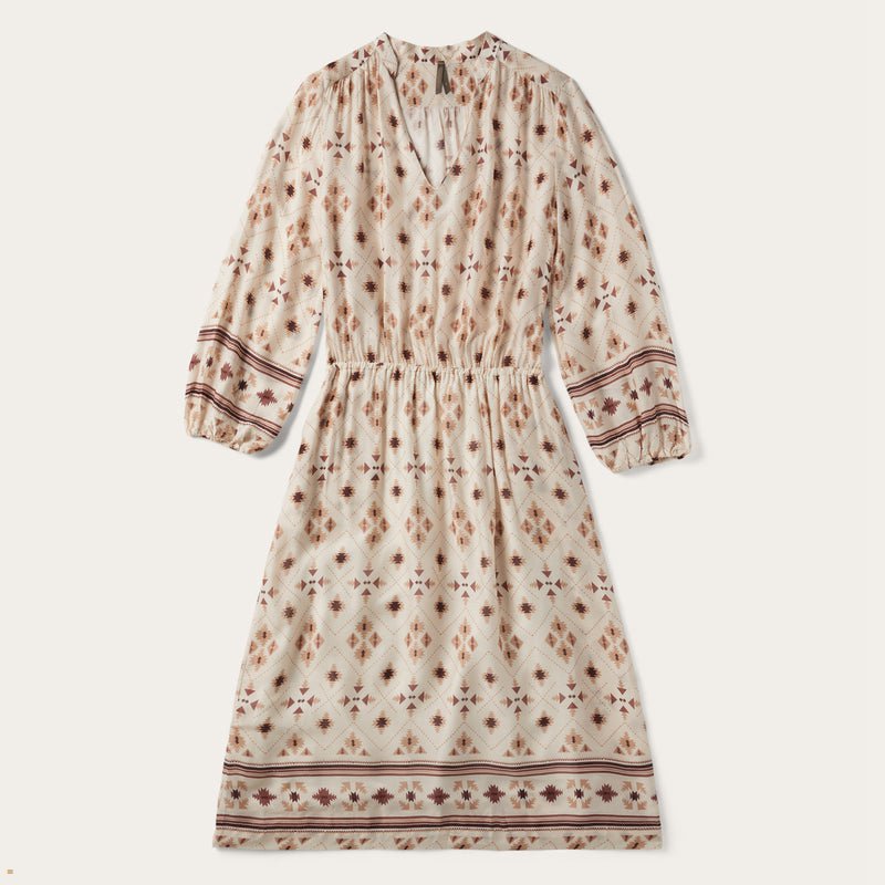 White Stetson Gaucho Border Print Rayon Herringbone Women\'s Dresses | UK 48XIUQBWN