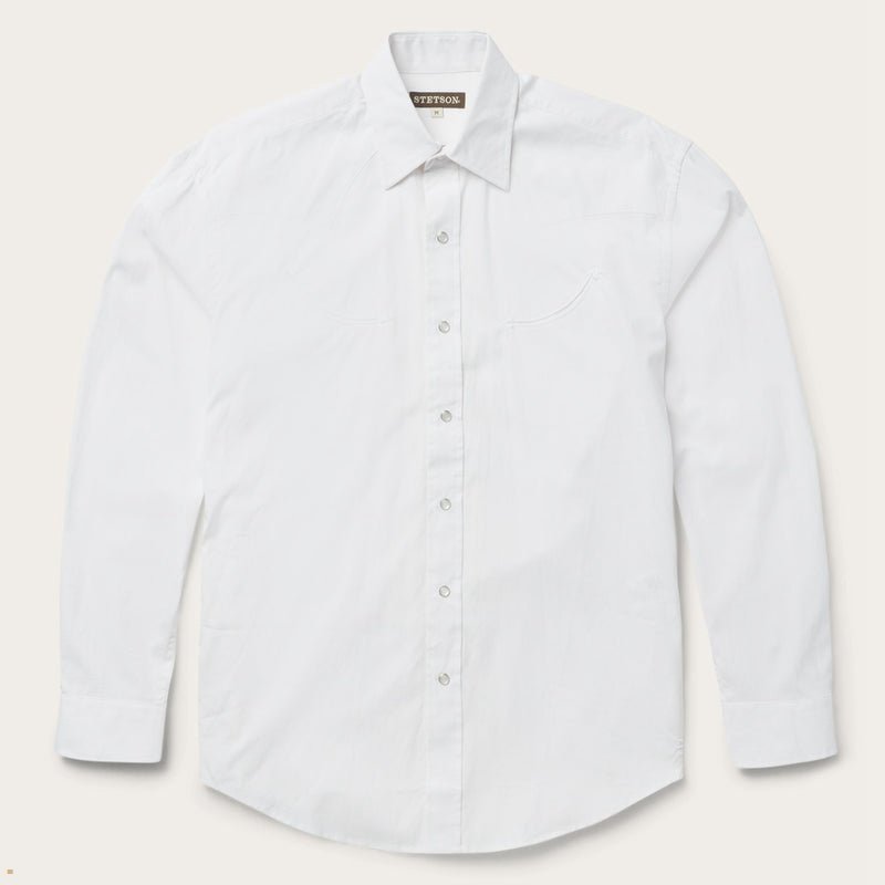 White Stetson Pin Point Oxford Men\'s Shirts | UK 10MYIRAED