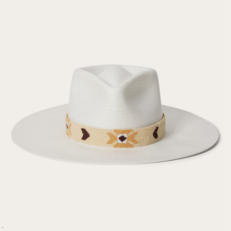 White Stetson Sol Straw Fedora Men\'s Outdoor Hats | UK 97TYNGHFX