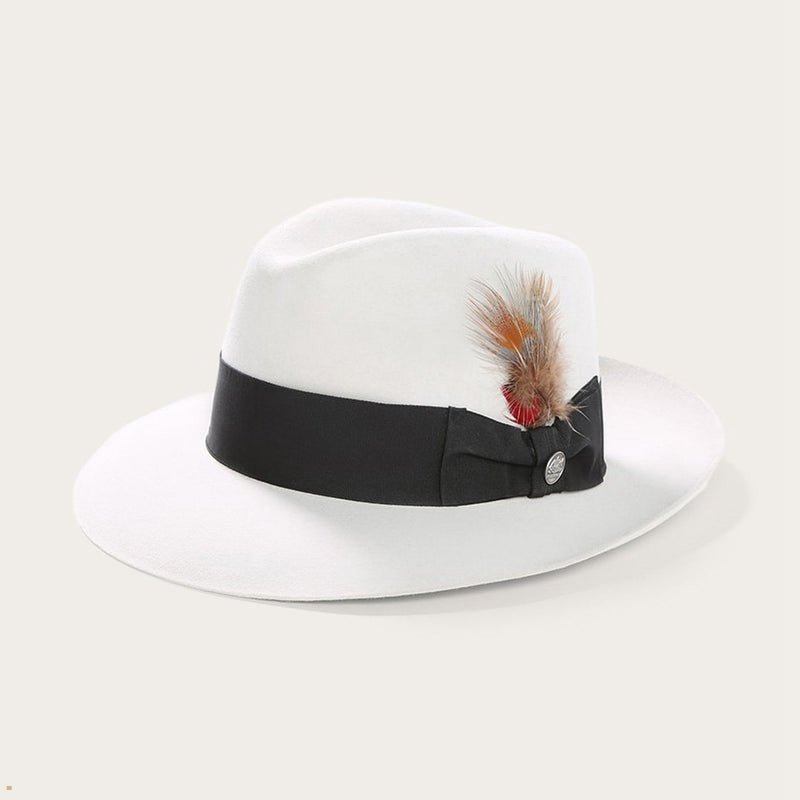 White Stetson Temple Men's Fedoras | UK 69XIVLTYC