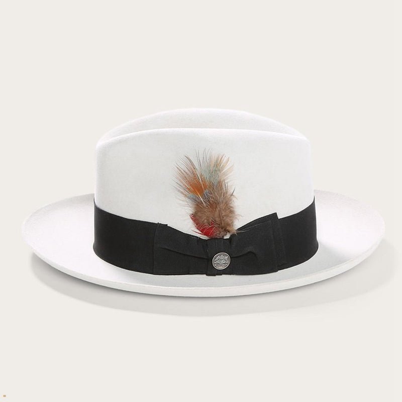 White Stetson Temple Men's Fedoras | UK 69XIVLTYC