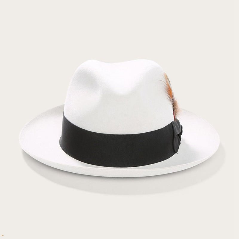 White Stetson Temple Men\'s Fedoras | UK 69XIVLTYC