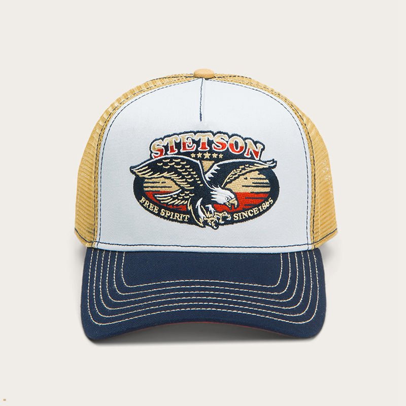 White Stetson Trucker Free Spirit Men\'s Caps | UK 31TSBPCGK