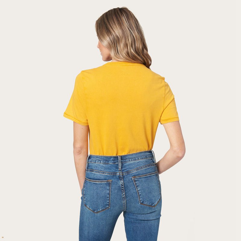 Yellow Stetson Hold Your Horses Graphic Women's T-Shirts | UK 68PUZMROK