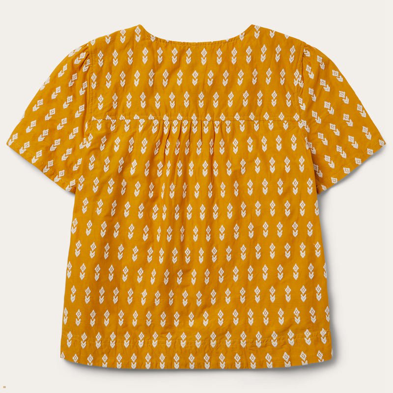 Yellow Stetson Short Sleeve Aztec Women's Blouse | UK 74OBIHYDN