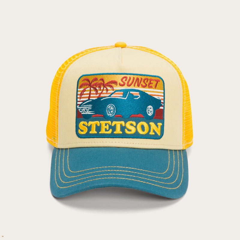 Yellow Stetson Sunset Trucker Men\'s Caps | UK 06WRYBATO