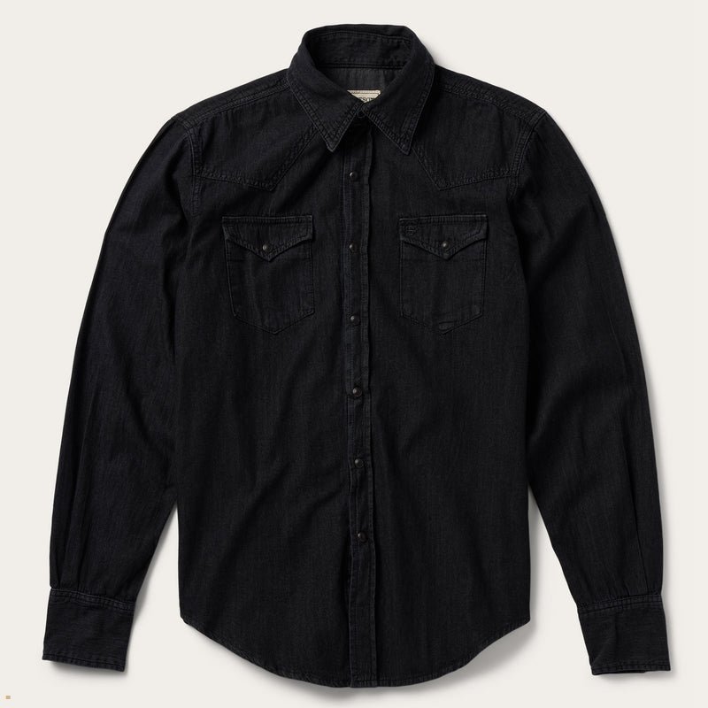 Black Stetson Modern Denim Western Men's Shirts | UK 42ZBQHWPL