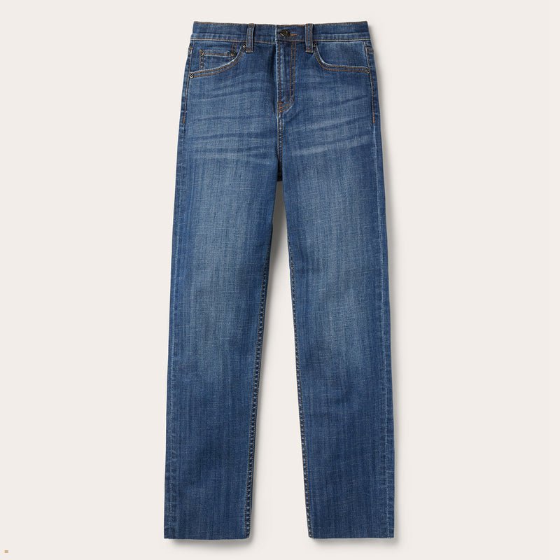 Blue Stetson 915 High Rise Straight Fit Crop Women's Jeans | UK 53UGMIVZA