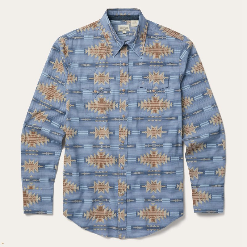 Blue Stetson Desert Horizon Men's Shirts | UK 39SCNQHVG