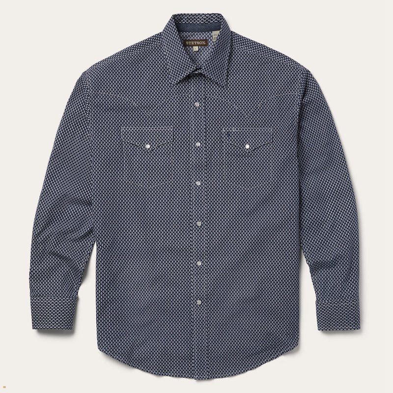 Blue Stetson Diamond Geo Western Men's Shirts | UK 46MACUREZ