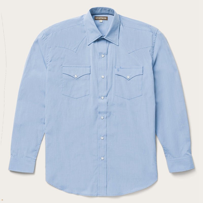 Blue Stetson End On End Solid Men's Shirts | UK 28YUWZBDN