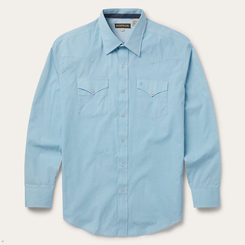 Blue Stetson Geo Western Men's Shirts | UK 13BQCPWFH